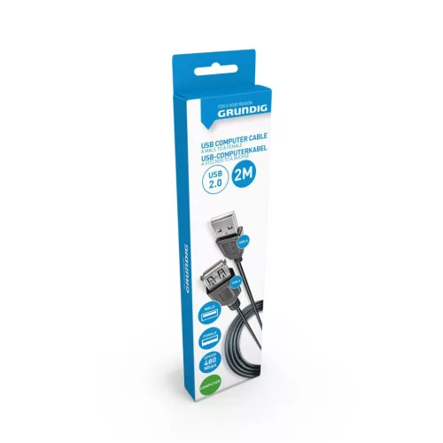KÁBEL USB-A 2,0 M-F 2M BLK 40GR PVC USB-A MALE USB-A FEMALE