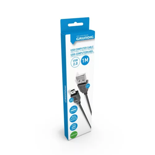 KÁBEL USB-A-USB MINI-B 2,0 1M 25GR PVC USB-A MALE USB MINI-B 5-PINS MALE FEKETE