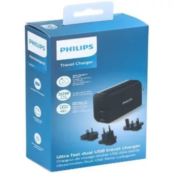  UTAZÓ TÖLTŐ 230V DLP2621T/0 PHILIPS (EU+US+UK+AU CSATLAKOZÓK) 1XUSB-A 1X USB-C