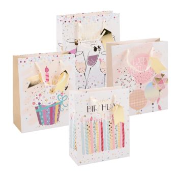 AJÁNDÉKZACSKÓ PAPÍR SZÜLETÉSNAPI 32X26X12CM 4 FÉLE