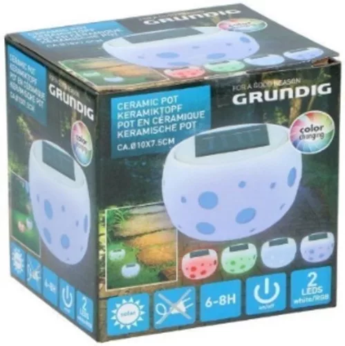 KERTI SOLAR LÁMPA KERÁMIA 10X7,5CM 1XFEHÉR LED, 1XRGB LED 1XAAA