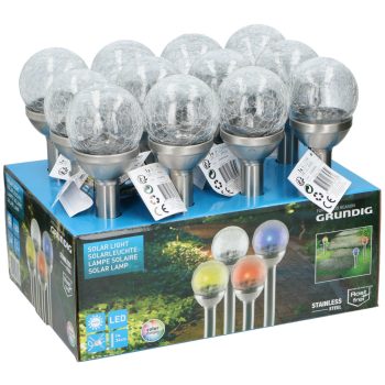   KERTI SOLAR LÁMPA LESZÚRHATÓ, ÜVEGBÚRÁS, INOX, 1 RGB LED 8X34CM 600MAH AAA