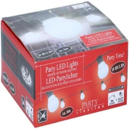 PARTY LÁMPA 10DB GÖMB 10LED FEHÉR 6M 1,5M TÁPKÁBEL ELEMES (4XAA, NEM TART.)
