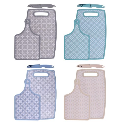 VÁGÓDESZKA 2DB KÉTOLDALAS (37X23, 30X19CM) + KÉS 4 FÉLE