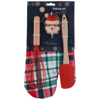   SÜTŐ SZETT 4RÉSZES KARÁCSONYI 32X18X7CM (KESZTYŰ, HABVERŐ, KEVERŐ LAPÁT, 1 SÜTI