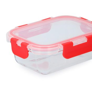   ÉTELTÁROLÓ 390ML 15,5X11,5CM BOROSZILIKÁT ÜVEG + MŰA. PATTINTÓS TETŐ