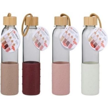 KULACS ÜVEG/BAMBUSZ/SZILIKON 500ML 6,5X23CM 4 SZÍNBEN