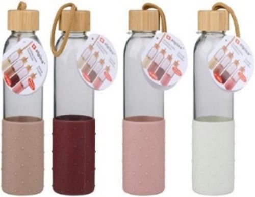 KULACS ÜVEG/BAMBUSZ/SZILIKON 500ML 6,5X23CM 4 SZÍNBEN