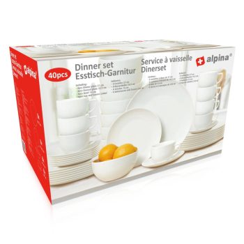 ÉTKÉSZLET 40 RÉSZES 8 SZEMÉLYES FEHÉR KERÁMIA