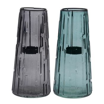 VÁZA GYERTYATARTÓVAL ÜVEG 10X10X22CM