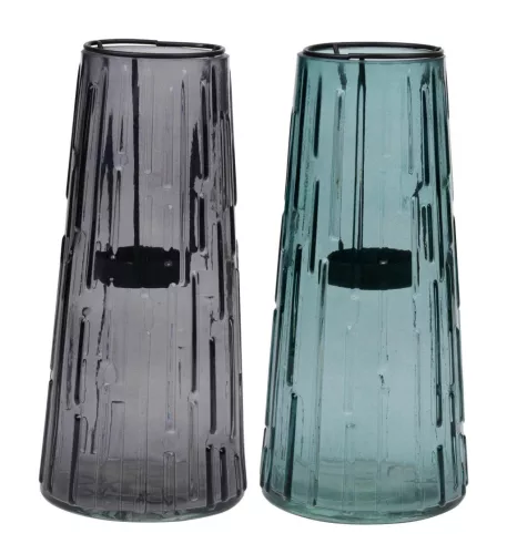 VÁZA GYERTYATARTÓVAL ÜVEG 10X10X22CM