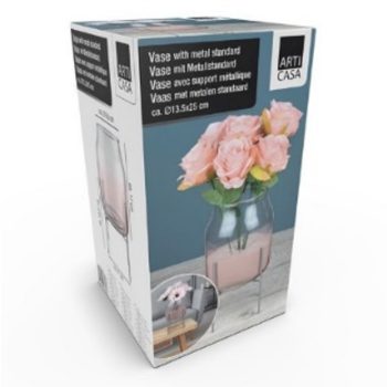 VÁZA 17CM W/FÉM KERETTEL D13,5XH25CM 565GR GL CB