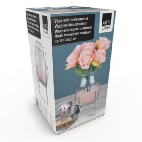 VÁZA 17CM W/FÉM KERETTEL D13,5XH25CM 565GR GL CB