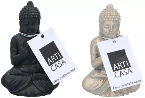 BUDDHA SZOBOR ÜLŐ  CEMENT 7X4X11CM 2 FÉLE