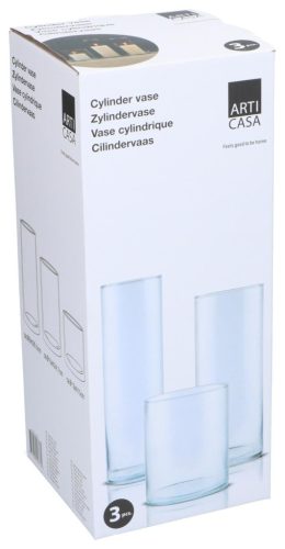 VÁZA SZETT ÜVEG 3DB (8X27CM, 10X25CM, 12X15CM)