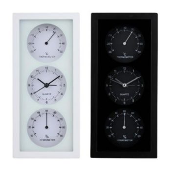   ÓRA ANALÓG HŐMÉRŐVEL ÉS PÁRATARTALOM MÉRŐVEL 26X5X12CM 2 FÉLE