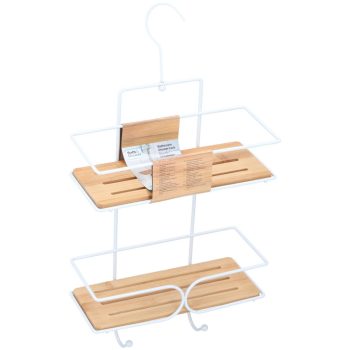 FÜRDŐSZOBA POLC 2 SZINTES AKASZTHATÓ BAMBUSZ BETÉTES