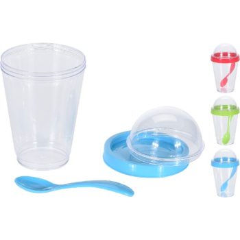   JOGHURTOS POHÁR DUPLA TETŐVEL ÉS KANÁLLAL MŰANYAG 350ML 3F