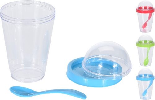 JOGHURTOS POHÁR DUPLA TETŐVEL ÉS KANÁLLAL MŰANYAG 350ML 3F
