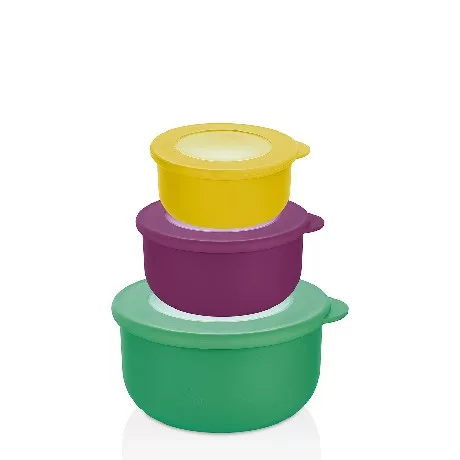 TÁL SZETT 3DB-OS "QLIFE" MŰA. FEDŐVEL 500/900/1800ML 20,7X19,3X11CM, SZÍNES