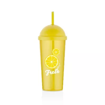 POHÁR MŰA. SÁRGA SZÍVÓSZÁLLAL "CITROM" 700ML