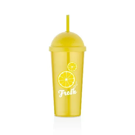 POHÁR MŰA. SÁRGA SZÍVÓSZÁLLAL "CITROM" 700ML