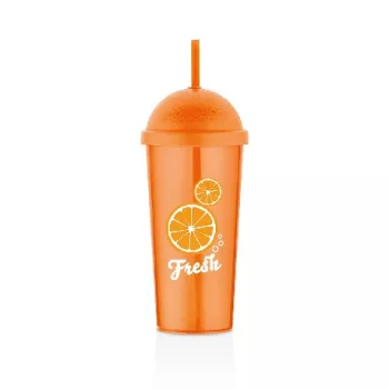   POHÁR MŰA. NARANCSSÁRGA SZÍVÓSZÁLLAL "NARANCS" 700ML
