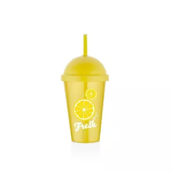 POHÁR MŰA. SÁRGA SZÍVÓSZÁLLAL "CITROM" 450ML