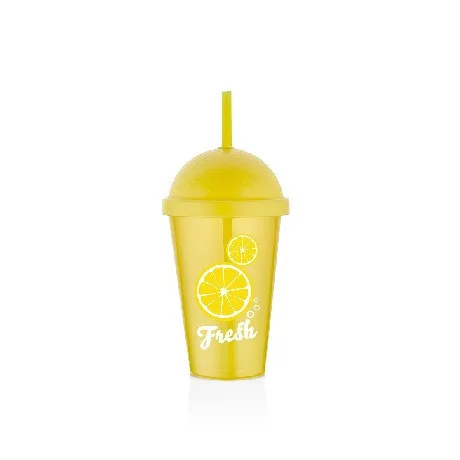 POHÁR MŰA. SÁRGA SZÍVÓSZÁLLAL "CITROM" 450ML
