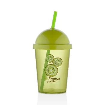 POHÁR MŰA. ZÖLD SZÍVÓSZÁLLAL "KIWI" 450ML