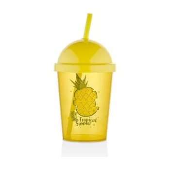   POHÁR MŰA. SÁRGA SZÍVÓSZÁLLAL "ANANÁSZ" 450ML
