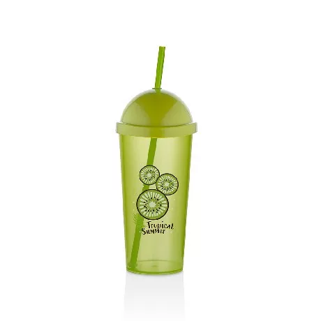 POHÁR MŰA. ZÖLD SZÍVÓSZÁLLAL "KIWI" 700ML