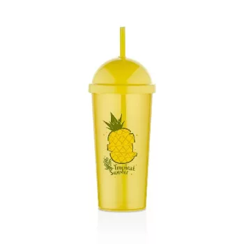   POHÁR MŰA. SÁRGA SZÍVÓSZÁLLAL "ANANÁSZ" 700ML