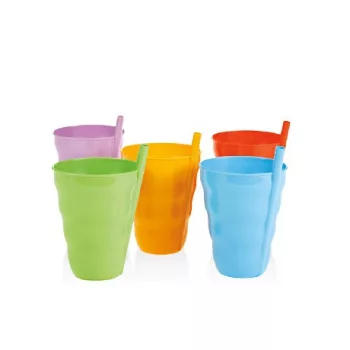   POHÁR SZETT 2DB-OS MŰA. SZÍVÓSZÁLAS 300ML, SZÍNES TÖBBFÉLE
