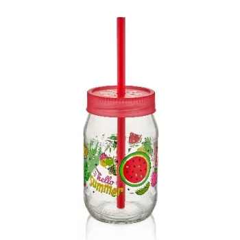 POHÁR + TETŐ + SZÍVÓSZÁL 370ML 7,1X7,1X19CM