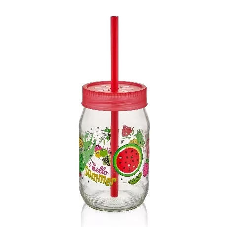 POHÁR + TETŐ + SZÍVÓSZÁL 370ML 7,1X7,1X19CM