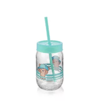 POHÁR + TETŐ + SZÍVÓSZÁL 370ML 7,1X7,1X18,5CM