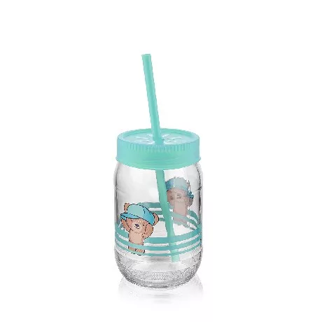 POHÁR + TETŐ + SZÍVÓSZÁL 370ML 7,1X7,1X18,5CM