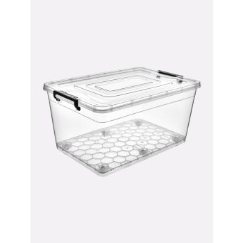   TÁROLÓDOBOZ . MŰA. PATENTZÁRAS TETŐVEL VIZTISZ/SZÜRK KERÉKKEL 70L 39*60,5*40,5CM