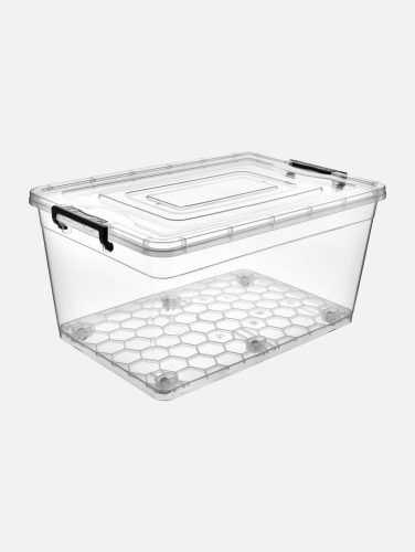 TÁROLÓDOBOZ . MŰA. PATENTZÁRAS TETŐVEL VIZTISZ/SZÜRK KERÉKKEL 70L 39*60,5*40,5CM