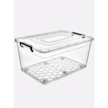   TÁROLÓDOBOZ. MŰA. PATENTZÁRAS TETŐVEL VÍZT.SZÜRKE, KERÉKKEL 80L 38,7*38,8*68,3CM