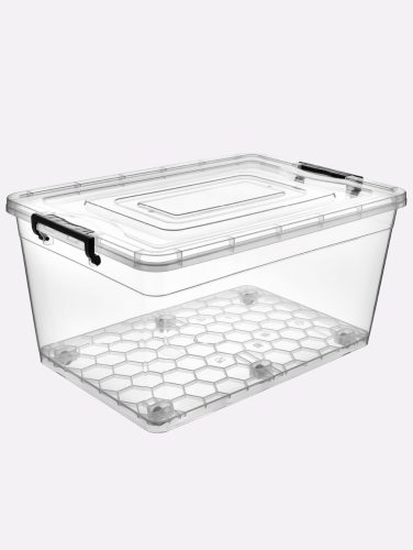 TÁROLÓDOBOZ. MŰA. PATENTZÁRAS TETŐVEL VÍZT.SZÜRKE, KERÉKKEL 80L 38,7*38,8*68,3CM