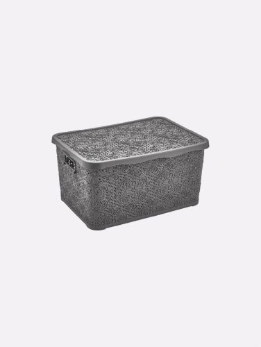 TÁROLÓDOBOZ SZÖGL. TETŐVEL MŰA. 5L 4 SZÍN "LACE" 11,8*28,5*19,6CM