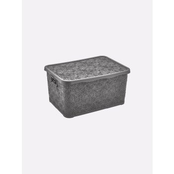   TÁROLÓDOBOZ SZÖGL. TETŐVEL MŰA. 10L 4 SZÍN "LACE" 15,5*24*35CM