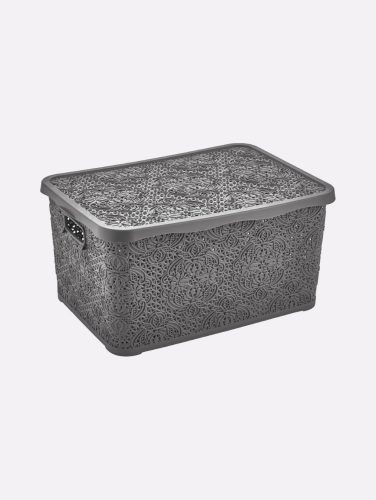 TÁROLÓDOBOZ SZÖGL. TETŐVEL MŰA. 30L 4 SZÍN "LACE" 23*33,8*47,8CM